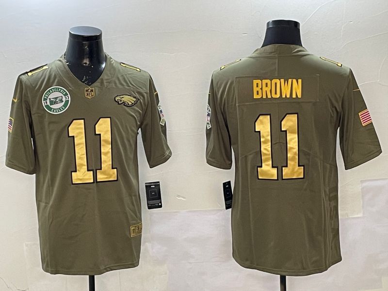 Men Philadelphia Eagles #11 Brown Green 2025 Nike Olive Gold Salute to Service Limited NFL Jersey style 3->philadelphia eagles->NFL Jersey